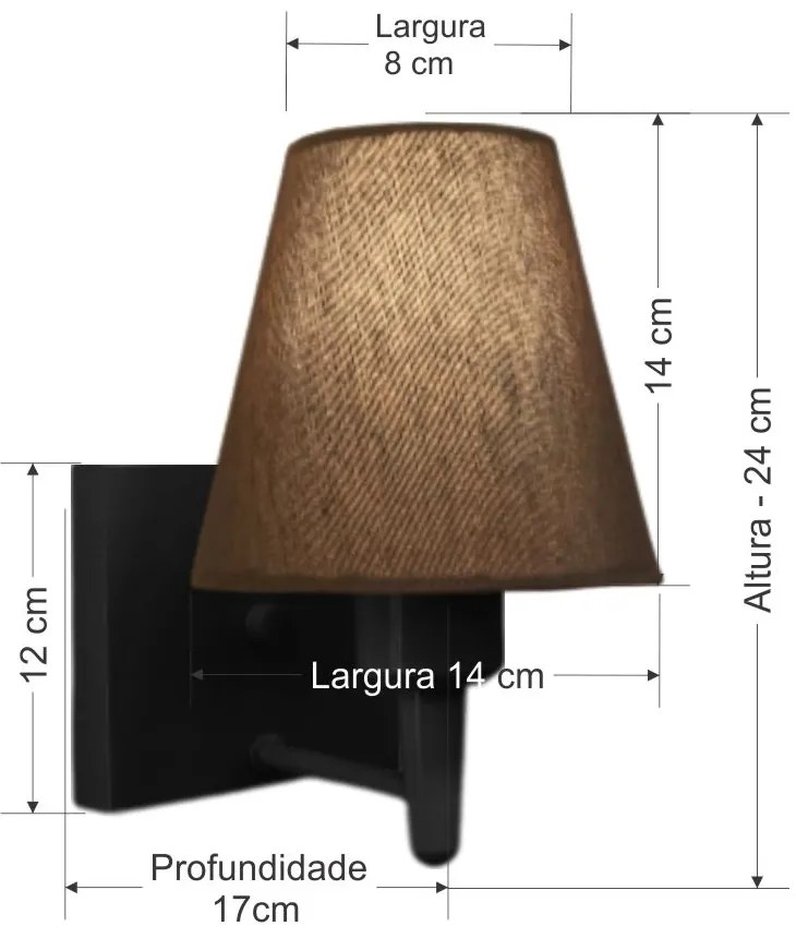 Arandela Quadrada Md-2034 Preto Cúpula em Tecido Cone Café - Bivolt