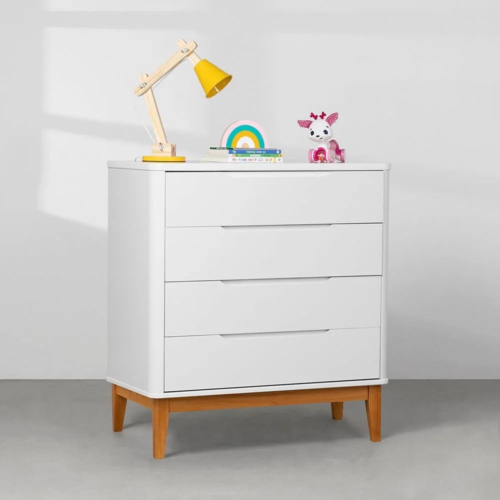 Cômoda Boom 4 Gavetas com Pés Square Mel - Branco