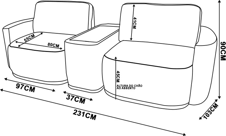 Sofá Sala Modulado 231cm com Console USB Luminária Brumma Bouclê K01 - D'Rossi - Terracota