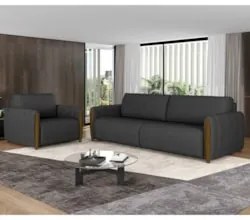 Conjunto Sofá 3 Lugares 223cm e Poltrona 98cm Amaranto Z32 PU Preto -