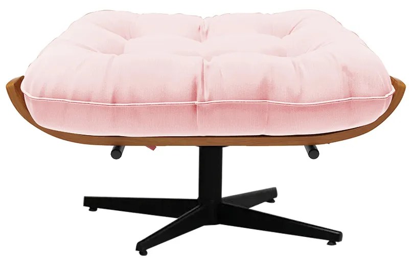 Puff Giratório Costela Suede Rosa Bebê Base Cromada Preto - D'Rossi