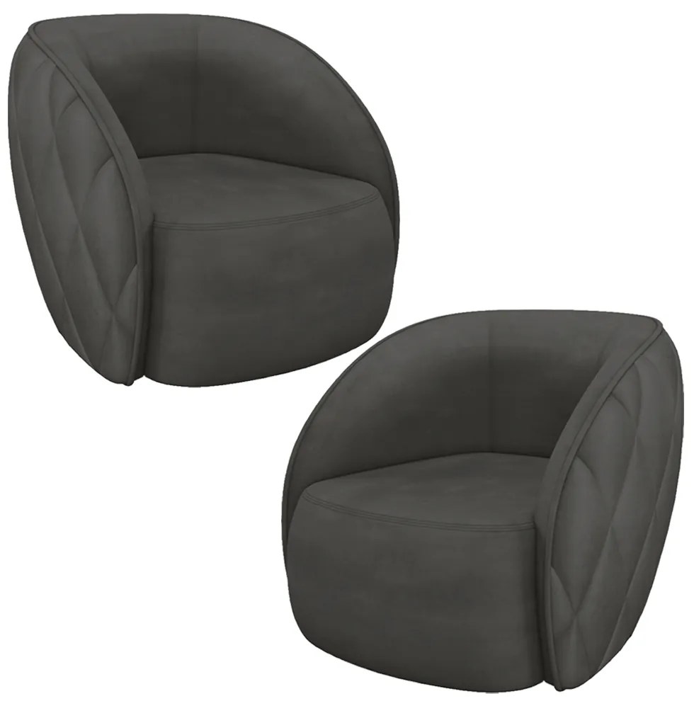 Kit 2 Poltronas Decorativas Clarke Veludo Cinza G45 - Gran Belo