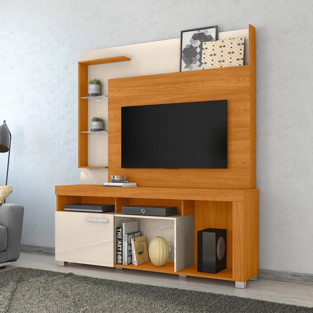 Estante de TV 50 Pol 160cm Sala de Estar Velora M20 - D'Rossi - Cinamomo e Off White