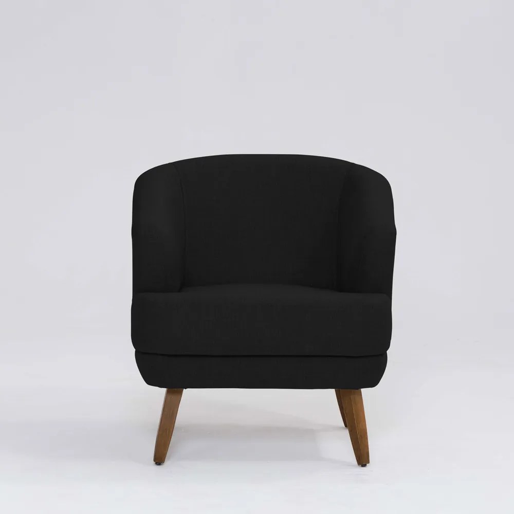 Poltrona Decorativa Milão D07 Pés Madeira Linho Preto - D'Rossi