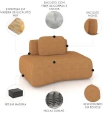 Sofá Modular 174cm Living Sala de Estar Moby Boucle Telha Z08 - Mpozen