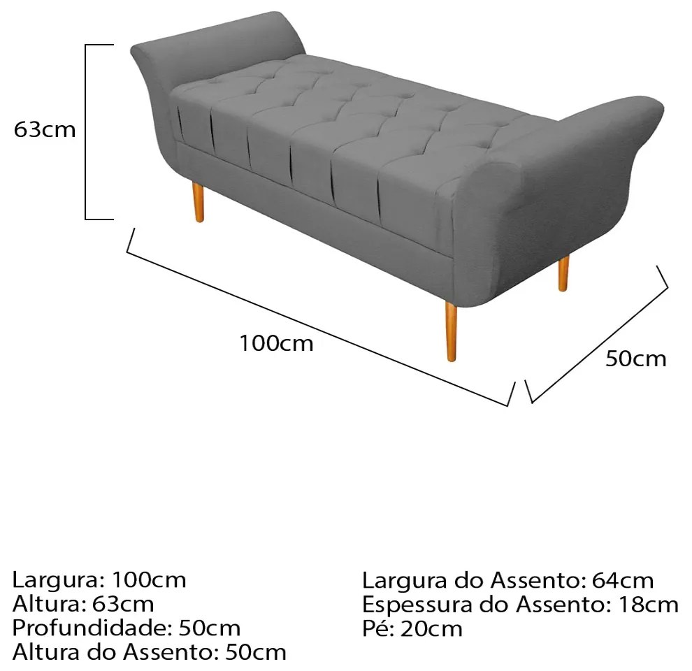 Recamier Estofado Ari 100 cm Solteiro Corano Cinza - ADJ Decor