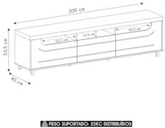 Rack Tv 75 Pol 200cm com 2 Portas Abel Carvalho/Grafite A09 - Mpozenat