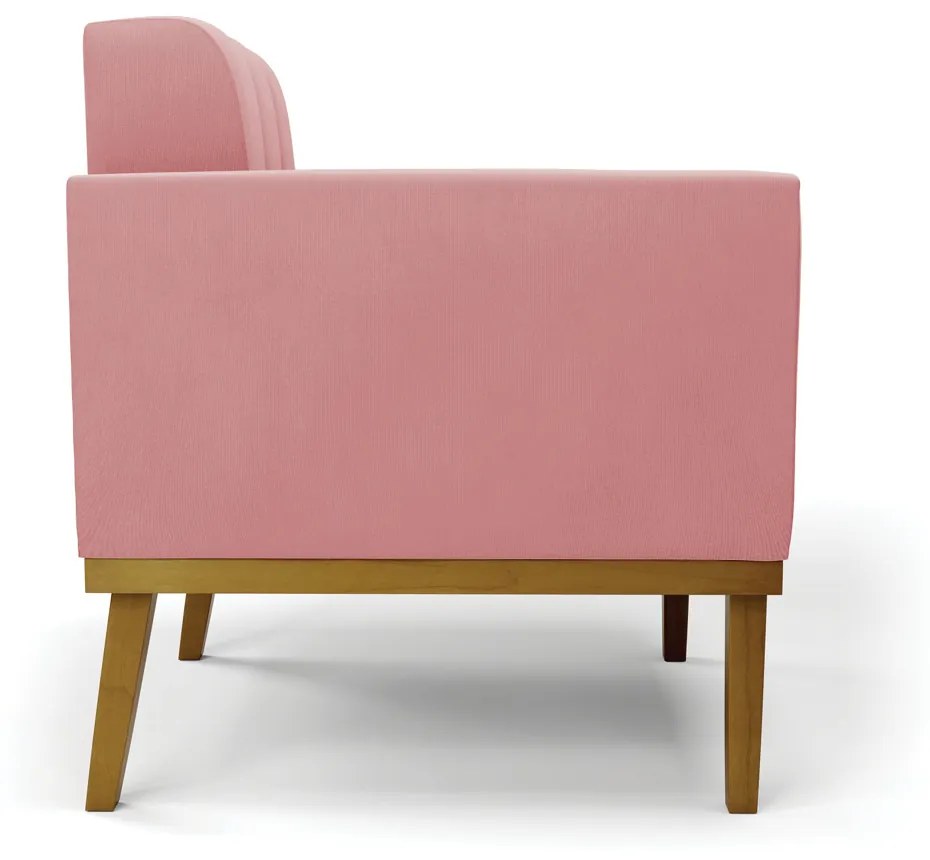 Sofá Namoradeira 2 Lugares Base de Madeira Castanho Elisa Suede D03 - DRossi - Rose