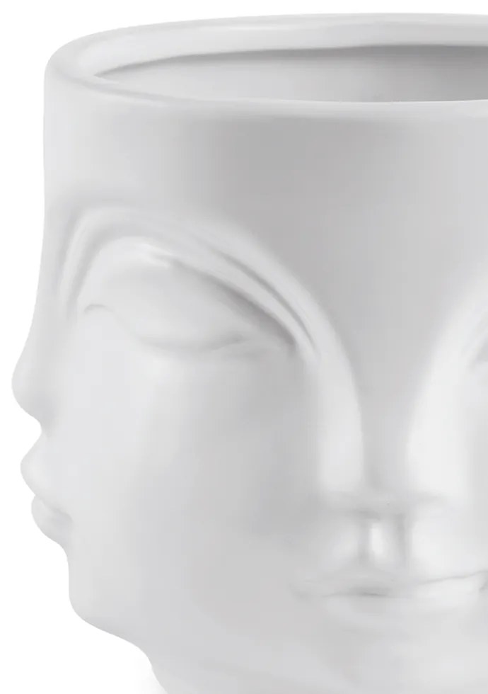 Cachepot "Rosto" Branco Em Ceramica 14,5x17 Cm - D'Rossi