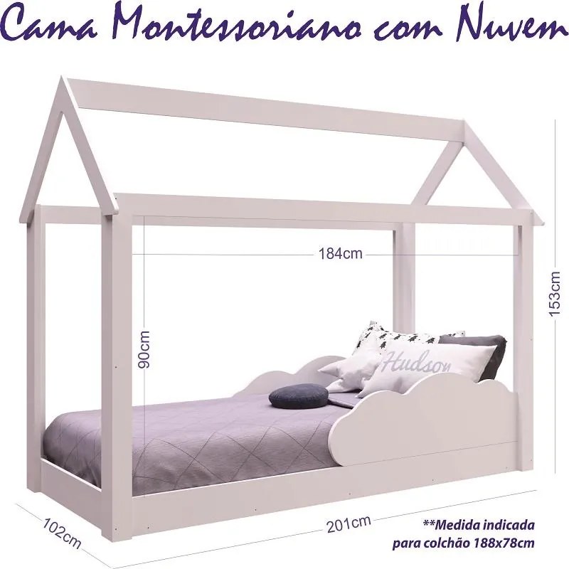 Cama Infantil com Nuvem Casinha Quarto Montessoriano Branco