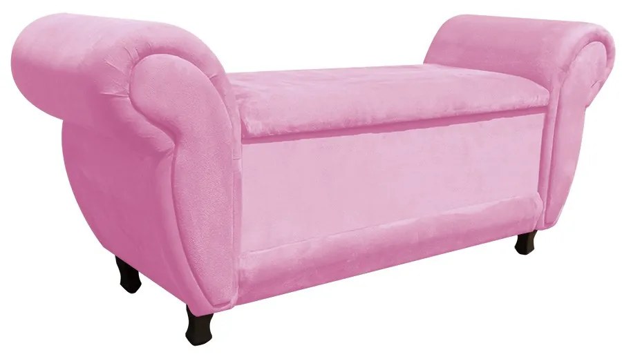 Kit 02 Recamier com Baú Itália Namoradeira Calçadeira Suede - D'Rossi - Rosa Bebê