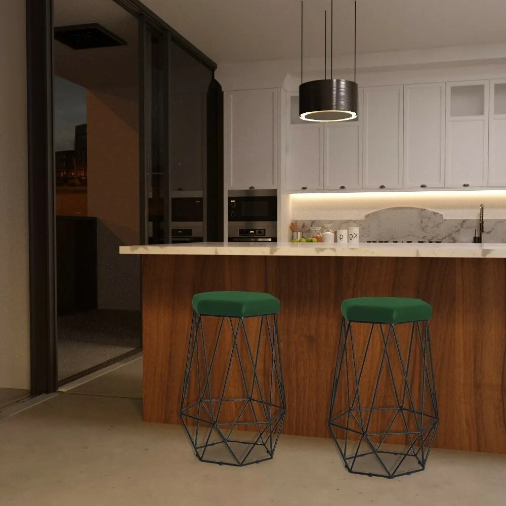 Banqueta Decorativa Rubel Base Preta Suede Verde G41 - Gran Belo
