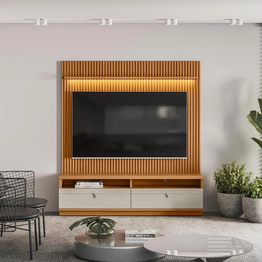 Estante Home Ripada 180cm Aloha para TV até 75 Nature/Off White G77 - Gran Belo