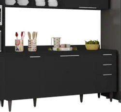 Armário de Cozinha Com Tampo CP04 310cm Pérola Preto Z34      - Mpozen