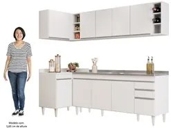 Armário de Cozinha Modulado de Canto Direito 5 Peças CP45 com Pia Inox