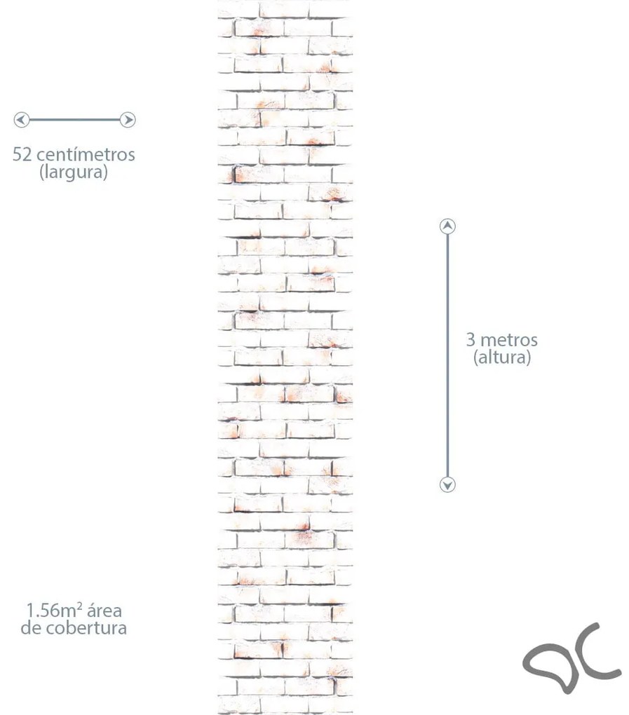 Papel de Parede Tijolo Branco Patinado 0.52m x 3.00m