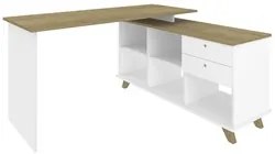 Mesa Para Computador Escrivaninha Em L Gold 2 Gavetas e Nichos  Branco