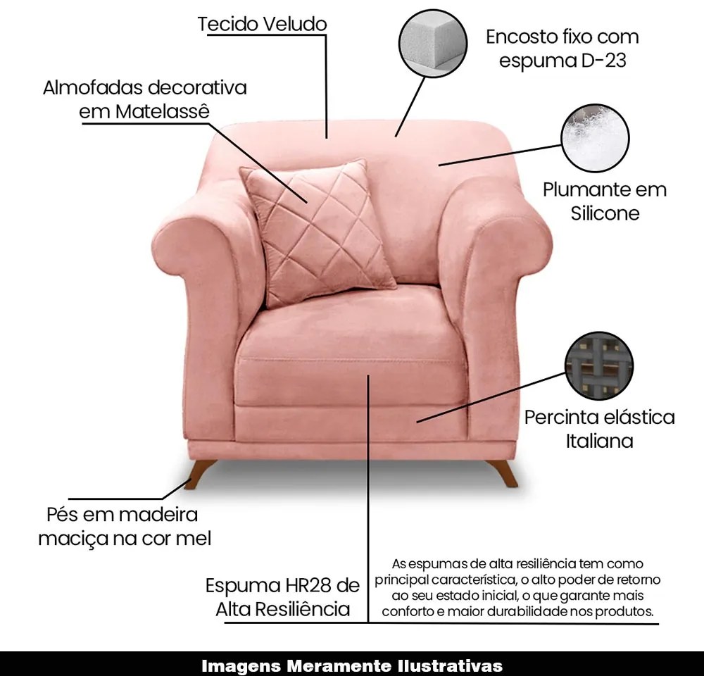 Kit 2 Poltronas Decorativas com 2 Almofadas Armstrong Veludo Rosa G63 - Gran Belo