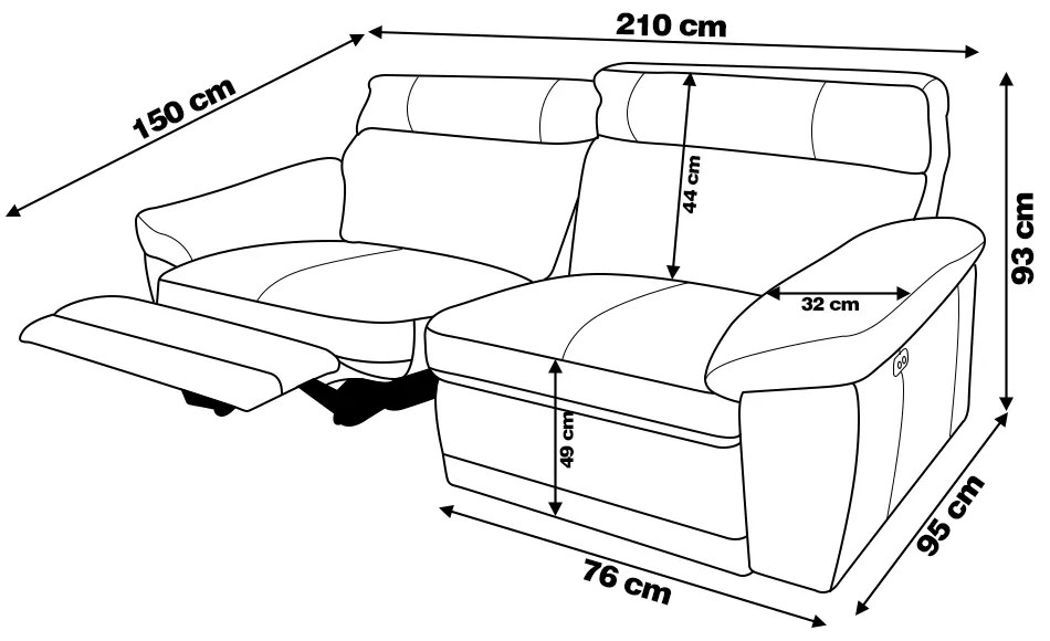 Sofá 2 Lugares Reclinável Elétrico Jotta 220cm Couro Bege G43 - Gran Belo