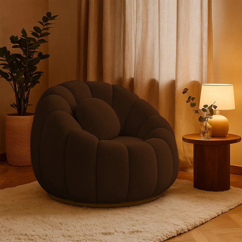 Poltrona Decorativa Orgânica Giratória Cloud Bouclê E03 - D'Rossi - Marrom