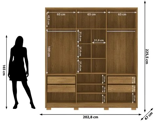 Guarda Roupa Noronha Com Espelho E 6 Gavetas Nature - Vila Rica Móveis