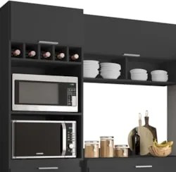 Armário de Cozinha Com Tampo CP04 230cm Pérola Preto Z34      - Mpozen