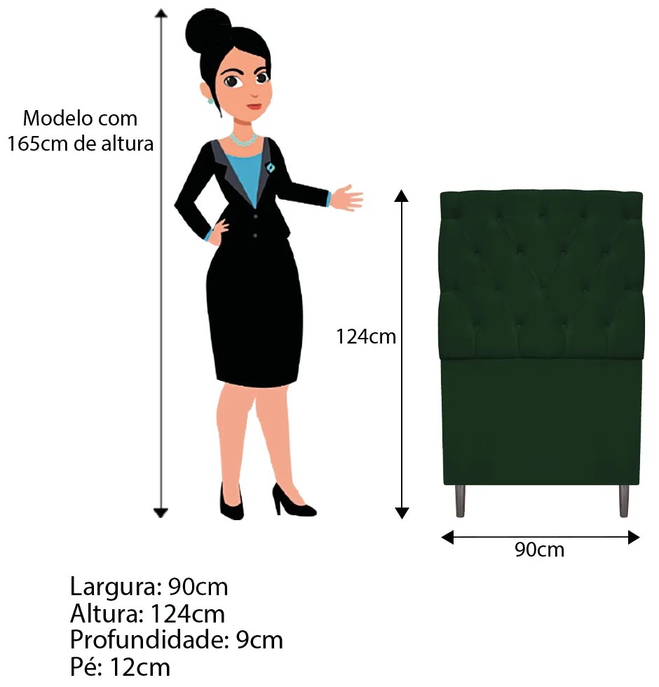 Cabeceira Estofada Liverpool 90 cm Solteiro Suede Verde - ADJ Decor