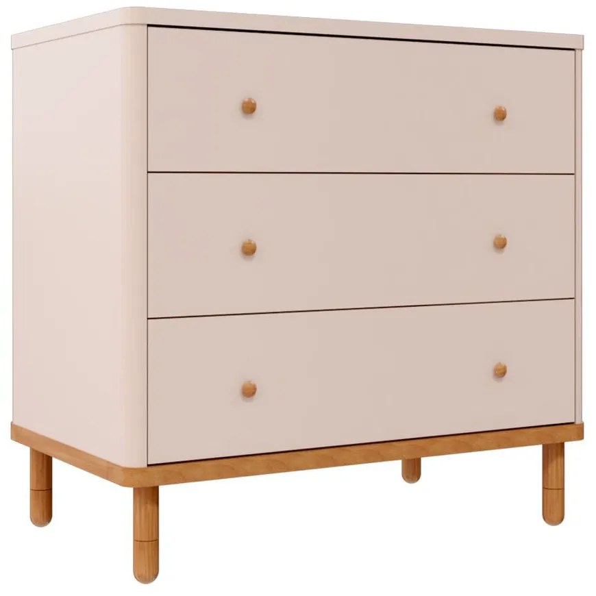 Cômoda Joy 3 Gavetas - Rosa Old com Pés em Madeira