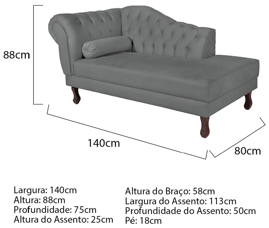 Recamier Diana 140cm Lado Direito Corano Cinza - ADJ Decor