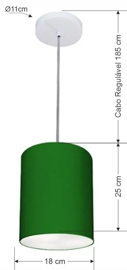Lustre Pendente Cilíndrico Md-4012 Cúpula em Tecido 18x25cm Verde Folha - Bivolt