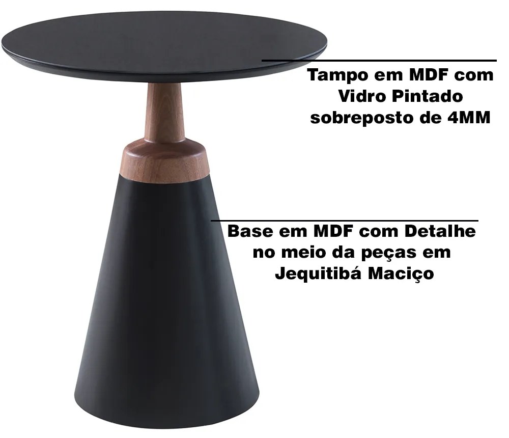 Mesa Lateral Decorativa Para Sala de Estar Mandrágora 50x50 Redonda Preta G55 - Gran Belo