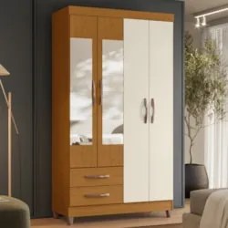 Guarda Roupa Solteiro 103cm com Espelho Dony A02 Off/Cinamomo - Mpozen