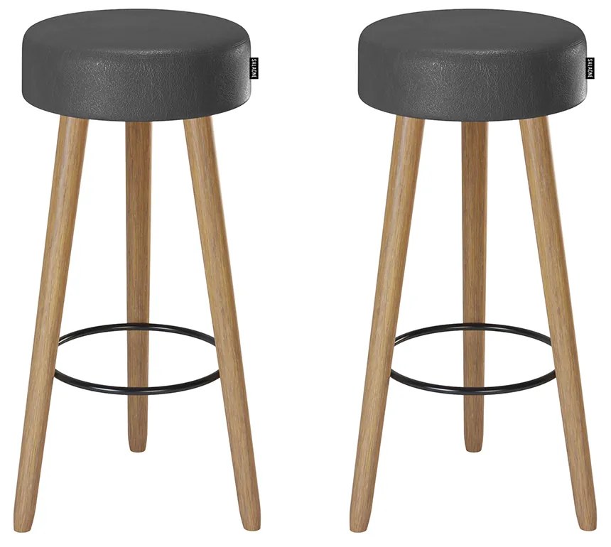 Banqueta Alta para Cozinha Base Madeira Kit 2 Dani Sintético PU Preto - D'Rossi