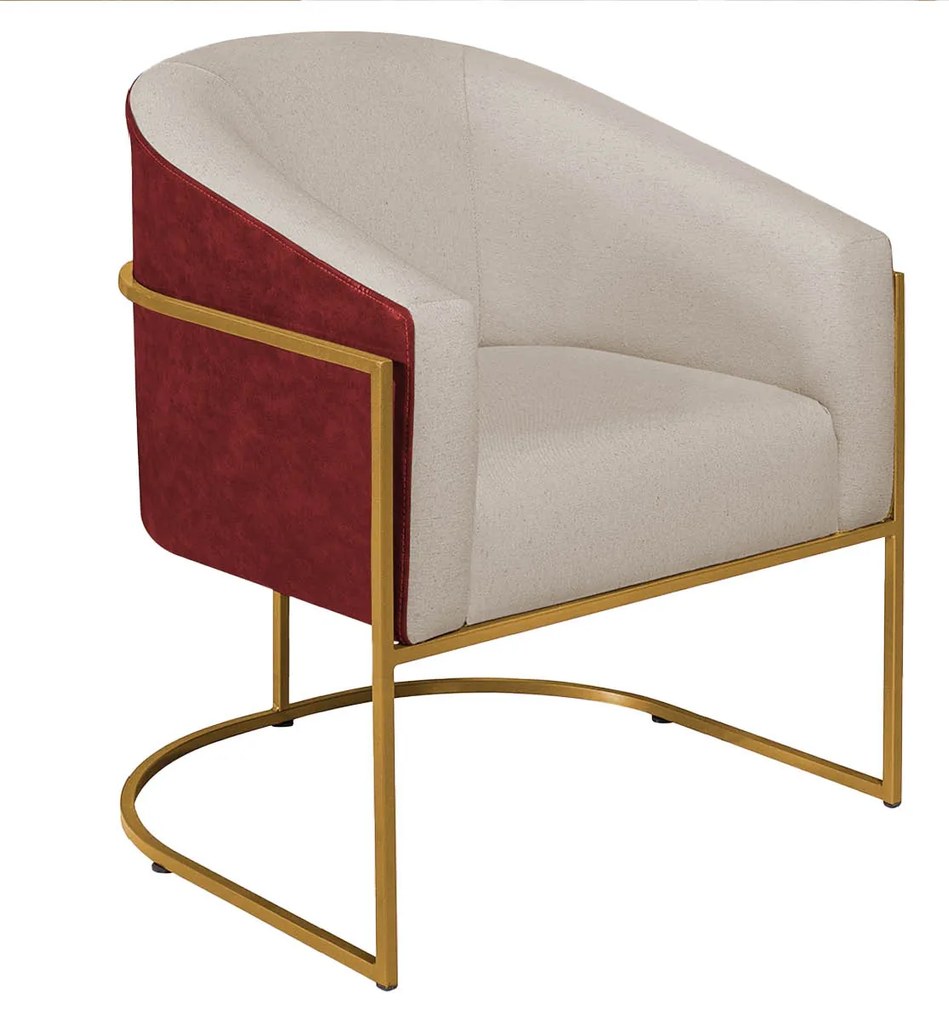 Poltrona Luiza Base de Ferro Dourado Factor Vermelho e Linho - ADJ Decor