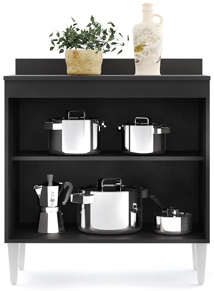 Balcão de Cozinha Lavanderia Com Tampo 02 Portas Sara Preto e Cinza 80 Cm - D'Rossi