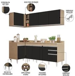 Armário de Cozinha Modulado de Canto Direito 4 Peças CP41 Balcão com T