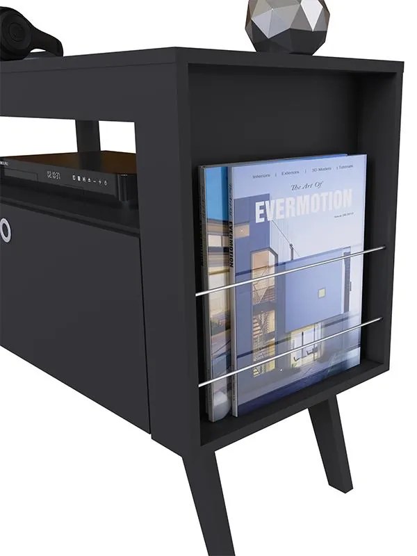 Rack Sala De Estar Com Porta Revistas Para Tv Até 70 Quebec - Preto