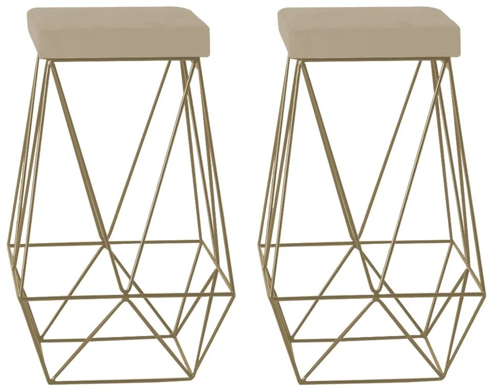 Kit 2 Banqueta Decorativa Kathy Base Gold Veludo Bege G41 - Gran Belo