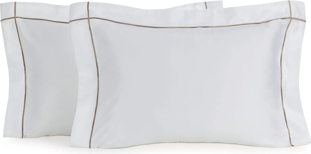 Jogo 2 Fronhas Trussardi Bambu 300 fios Girelli 50x70cm - Branco e Nocciola  Branco e Nocciola