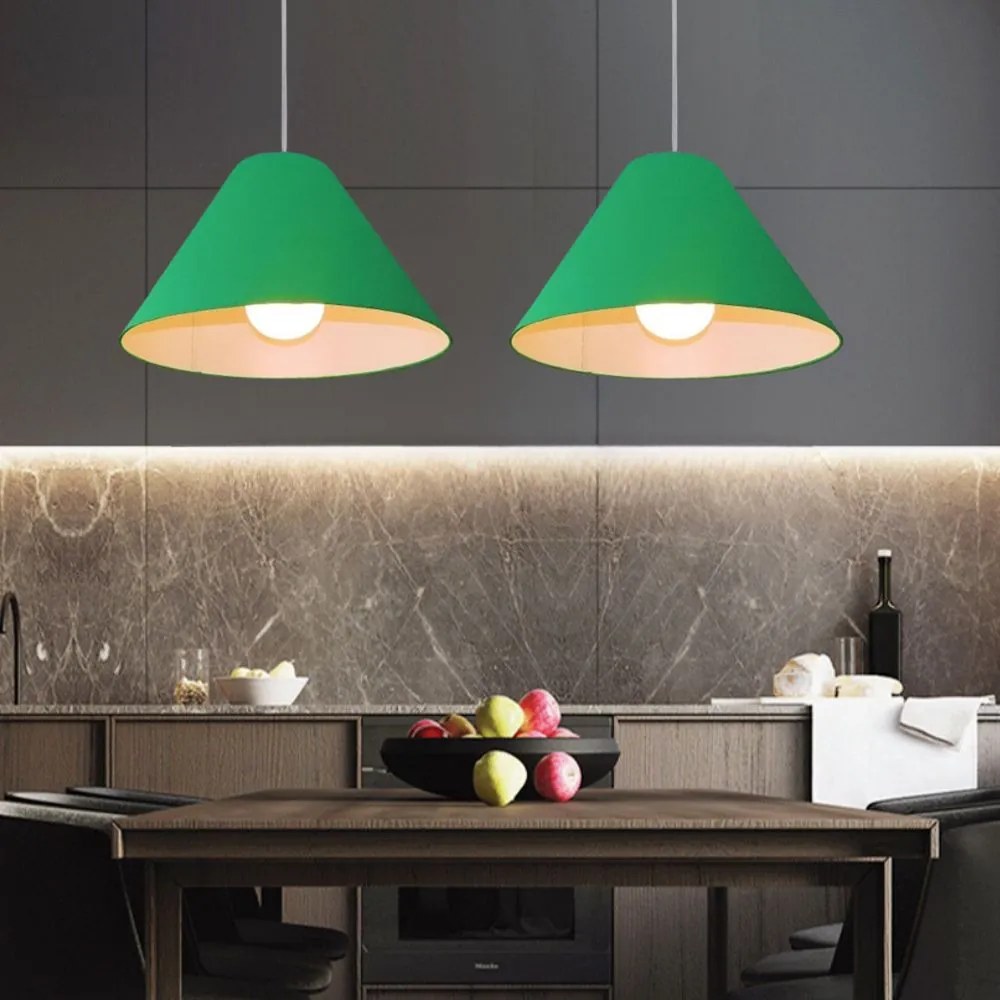 Lustre Pendente Cone Md-4078 Cúpula em Tecido 25/40x15cm Verde Folha - Bivolt