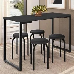 Mesa de Cozinha Bistrô Porto Preto 120cm com 4 Banquetas Industriais M