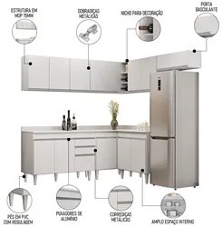 Armário de Cozinha Modulado de Canto 7 Peças CP20 Balcão com Tampo Bra