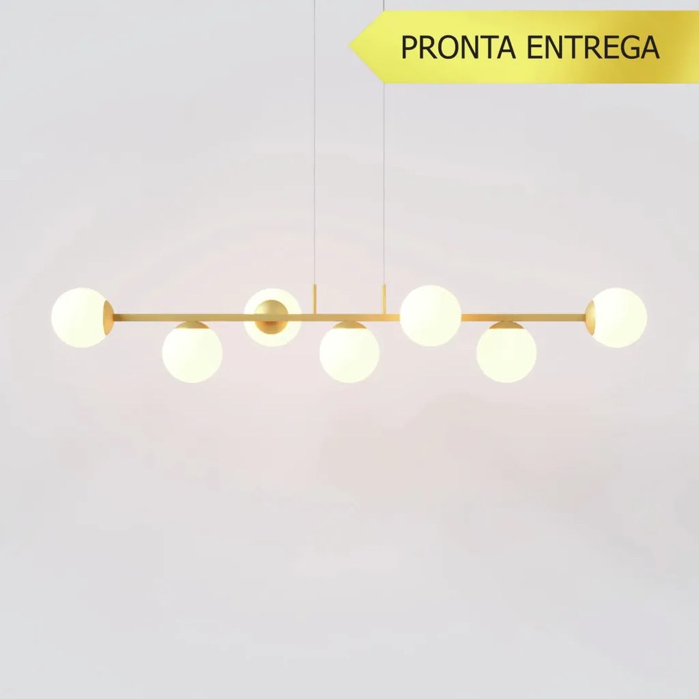 Pendente Jabuticaba Linear Long Retângular 26X20X120Cm Alumínio E Glob... (CHAMPANHE, FOSCO)
