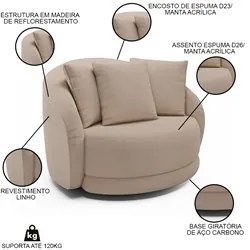 Kit 2 Poltronas Decorativa Giratória para Sala Kaly M22 Linho Cru - Mp