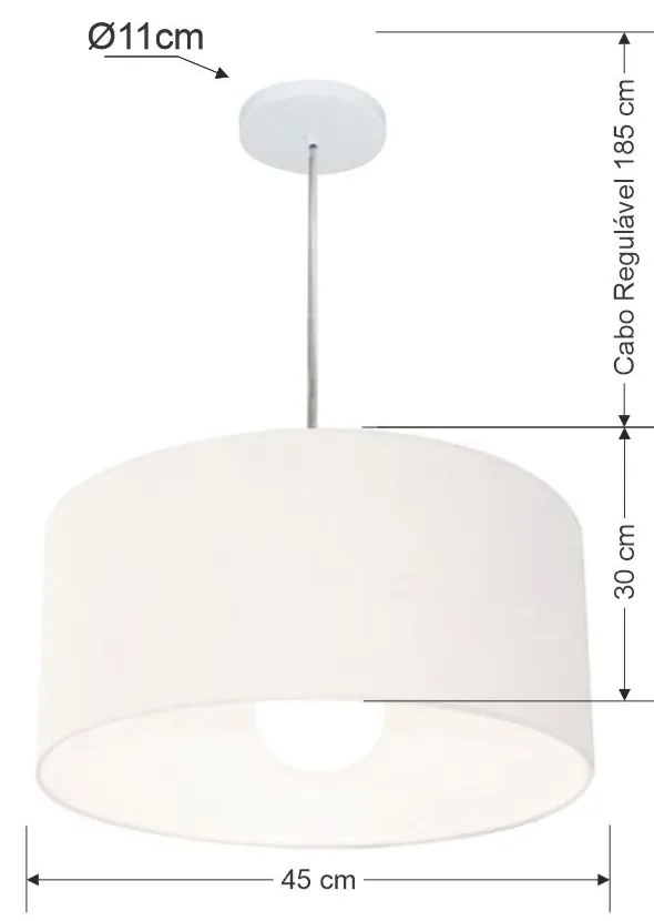 Lustre Pendente Cilíndrico Md-4205 Cúpula em Tecido 45x30cm Branco - Bivolt