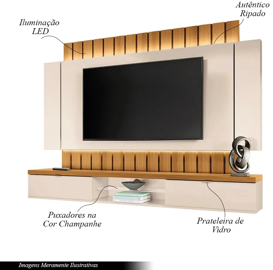 Painel Home Suspenso 2.2 para TV até 70 Pol. Sala de Estar Shawn G26 - Gran Belo - Off White/Cinamomo