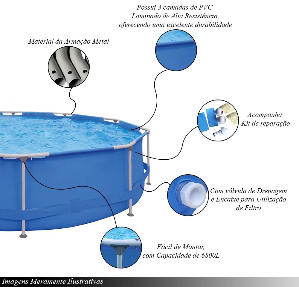 Piscina Acquablue Metal PVC Kit Reparação 6800 Litros Azul G31 - Importway