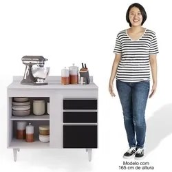 Balcão Gabinete 100cm com Tampo 2 Portas Luziania Preto/Branco - Lumil