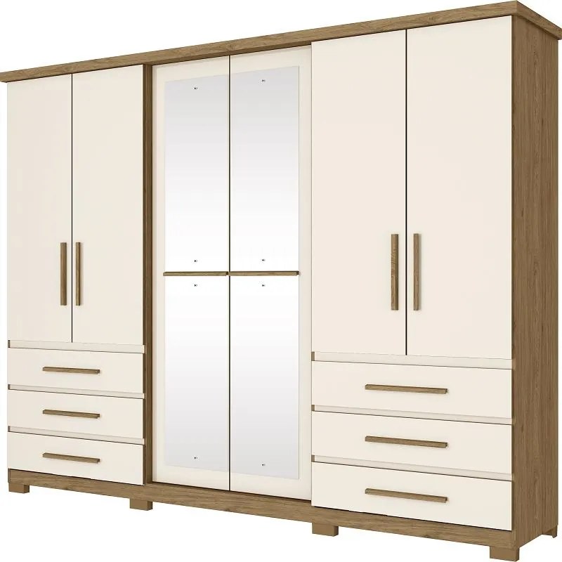 Guarda Roupa Roupeiro Casal 4 Portas 6 Gavetas Com espelho