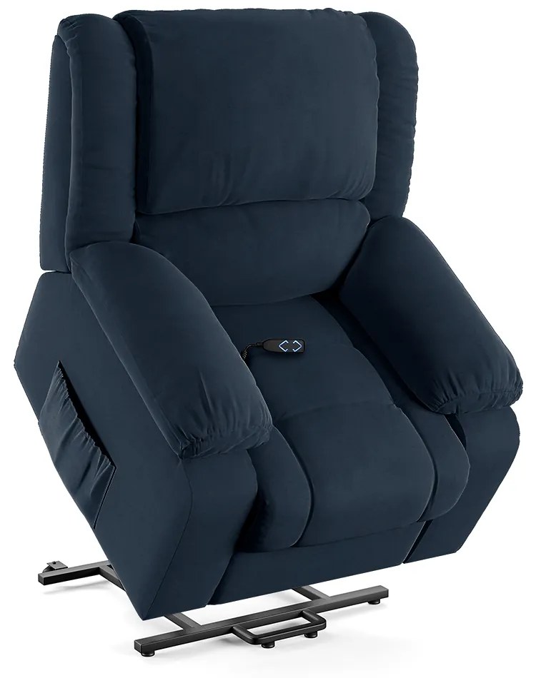 Poltrona do Papai Reclinável Sala de Cinema Madrid Elevação Lift Elétrico Veludo Azul G23